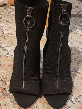Zara Black Knit Peep-Toe Zip Ankle Boots